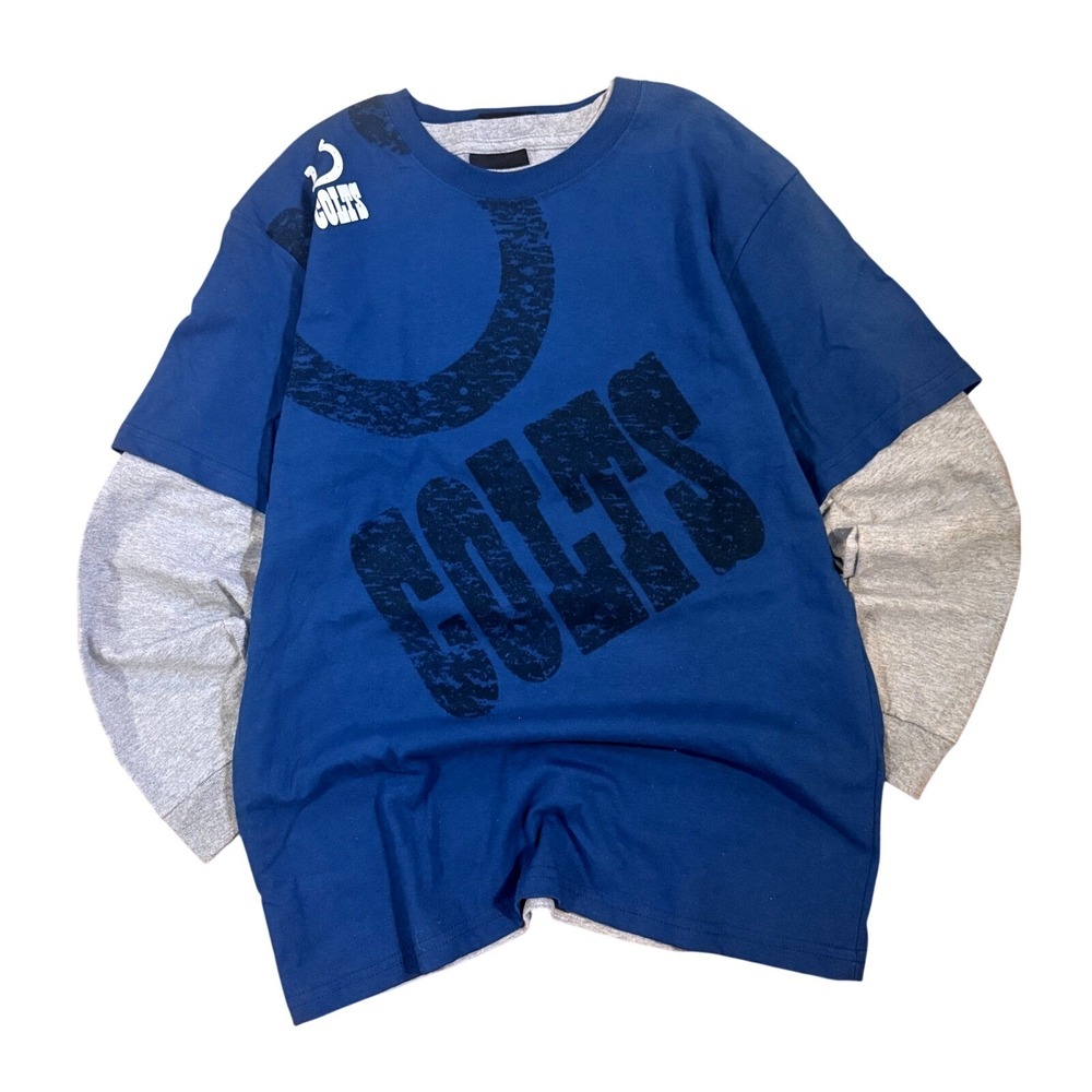 NFL Indianapolis Colts Shirt Unisex XL Blue Gray Layered Long Sleeve Graphic Tee